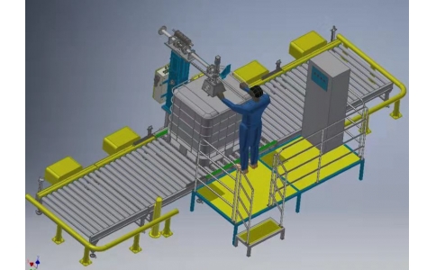 filling machine for weight filling of 800 and 1.500 liter IBCs, totes, and bulk containers