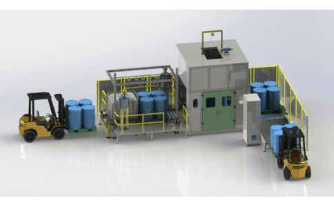 Automatic filling machine for weight filling of palletised containers